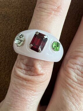 🪅Pink Y2K Acrylic Rhinestone Chunky Handcrafted‎ Ring with Gemstones Sz 6.5 new